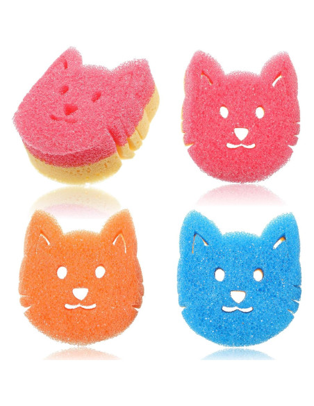 Esponjas de Limpieza Doble Cara Qianyu 4 Pcs Rosa Naranja Azul Esponjas de Limpieza Doble Cara Qianyu 4 Pcs Rosa Naranja Azul