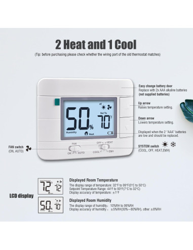 Termostato Digital Aowel AW721 2 Calor 1 Frío Pantalla 5"