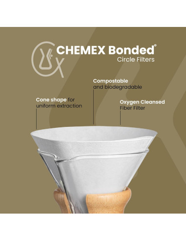 Filtros de Café Chemex Bonded 100 Unidades - Papel Circular