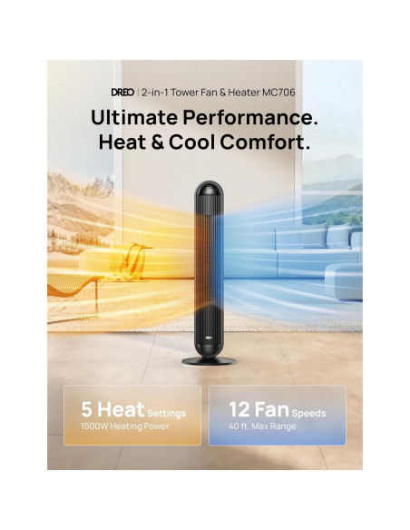 Calefactor Dreo 42" Eléctrico PTC con Control Remoto y Oscilación