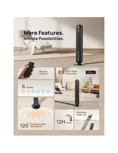 Calefactor Dreo 42" Eléctrico PTC con Control Remoto y Oscilación