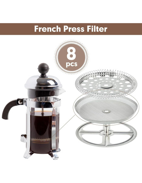 8 Filtros Repuestos Acero Inoxidable para Prensa Francesa 1L