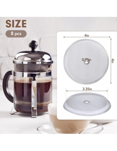 8 Filtros Repuestos Acero Inoxidable para Prensa Francesa 1L