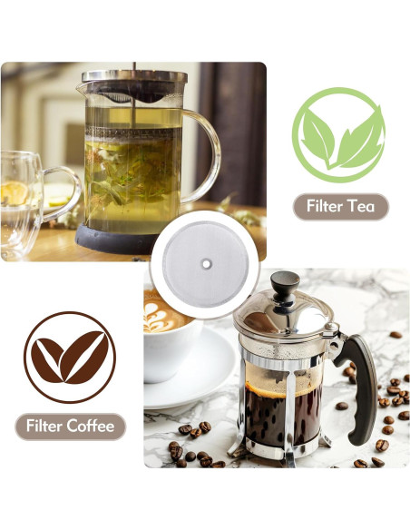 8 Filtros Repuestos Acero Inoxidable para Prensa Francesa 1L