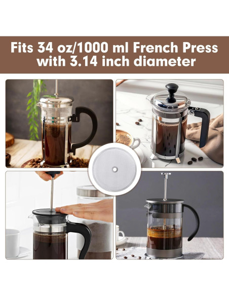 8 Filtros Repuestos Acero Inoxidable para Prensa Francesa 1L