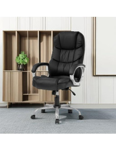 Silla de Oficina Ergonómica FDW Alta Ajustable Cuero PU Negro 2