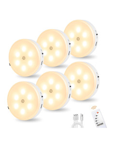 Luces Puck Recargables con Control Remoto 3000K - 6 Piezas