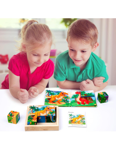 Rompecabezas de Bloques de Madera Dinosaurios PLUSYARD 6 en 1