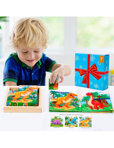 Rompecabezas de Bloques de Madera Dinosaurios PLUSYARD 6 en 1
