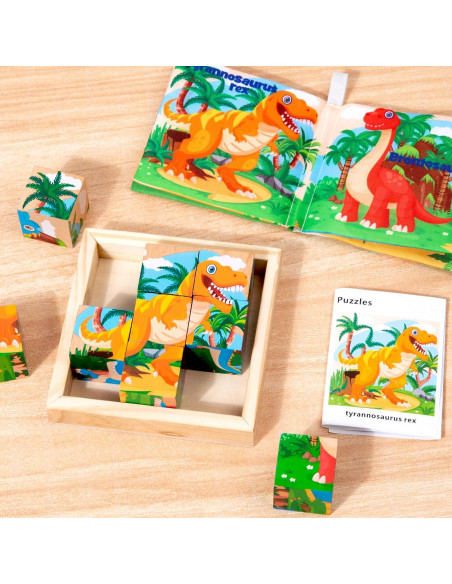 Rompecabezas de Bloques de Madera Dinosaurios PLUSYARD 6 en 1