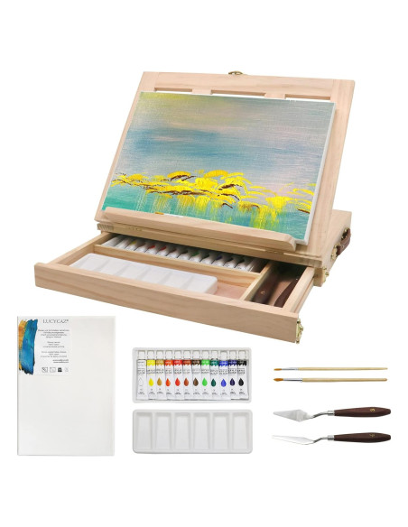 Caballete de Pintura LUCYCAZ Portátil con Lienzo y Accesorios