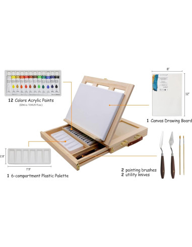 Caballete de Pintura LUCYCAZ Portátil con Lienzo y Accesorios