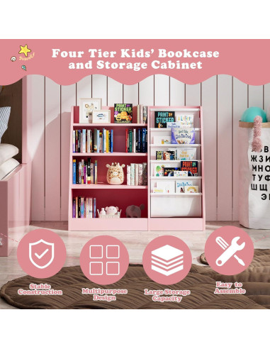 Estantería Montessori NACHES para Niños Rosa 4 Niveles 80cm