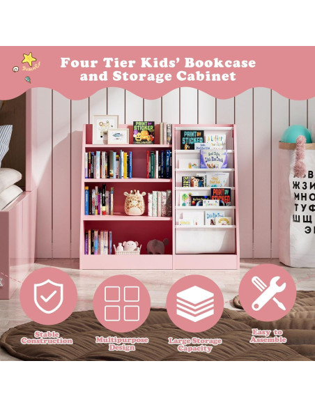 Estantería Montessori NACHES para Niños Rosa 4 Niveles 80cm