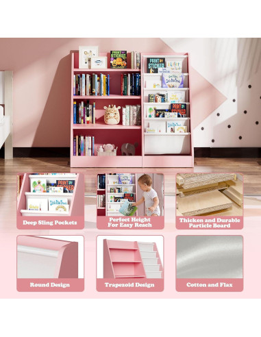 Estantería Montessori NACHES para Niños Rosa 4 Niveles 80cm