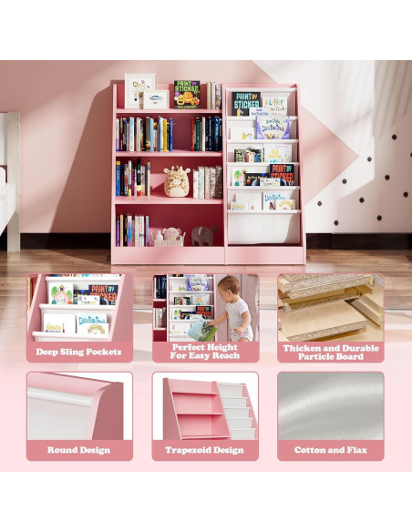 Estantería Montessori NACHES para Niños Rosa 4 Niveles 80cm