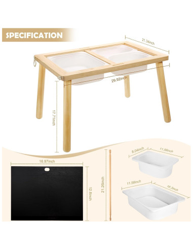 Mesa Sensorial para Niños Wingyz 76x53 cm Madera Blanca