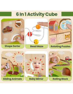 Cubo de Actividad de Madera Buyger 6 en 1 Juguete Montessori 2