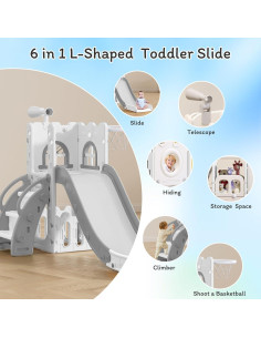 Tobogán para Niños MOCUTEEN 6 en 1 con Baloncesto y Telescopio 2