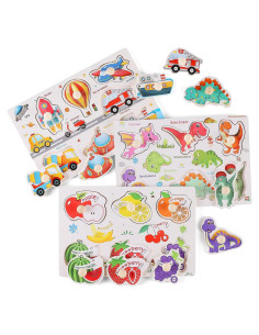 Rompecabezas de Clavos de Madera NASHRIO - Set 3 Piezas para Niños 1-3 Años