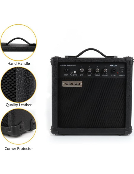 Amplificador de guitarra eléctrica portátil 20W negro con accesorios