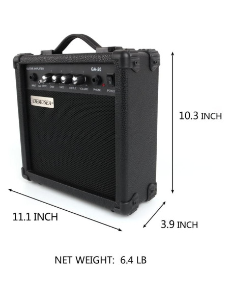 Amplificador de guitarra eléctrica portátil 20W negro con accesorios