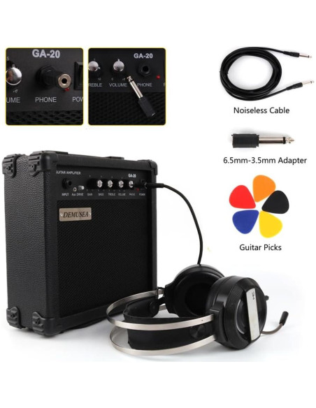 Amplificador de guitarra eléctrica portátil 20W negro con accesorios