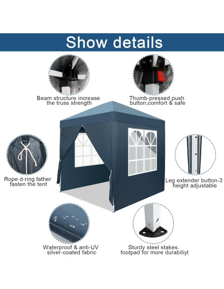 Carpa Plegable Bonnlo 2x2m Azul para Fiesta y Camping Carpa Plegable Bonnlo 2x2m Azul para Fiesta y Camping