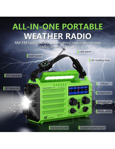 Radio Meteorológica de Emergencia PPLEE CR1009 5000mAh Solar
