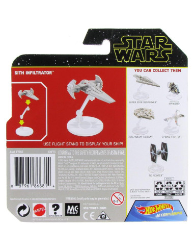 Infiltrador Sith Star Wars Hot Wheels 6.35cm con soporte
