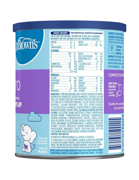 Fórmula Infantil Dr. Brown's Soothe Pro 340g para Bebés