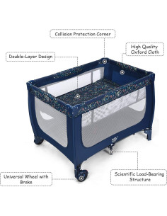Cuna Portátil Baby Joy BP8116-4 Azul Plegable con Colchón 2