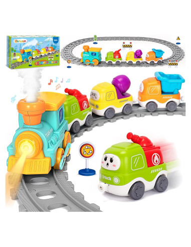 Juego de tren eléctrico Ellinjan con luces y vapor para niños