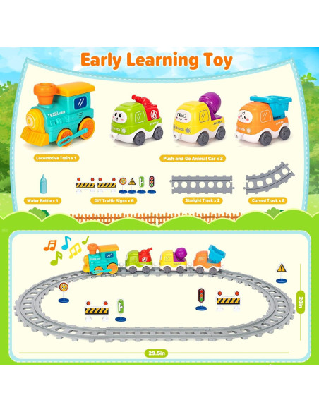 Juego de tren eléctrico Ellinjan con luces y vapor para niños