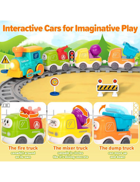 Juego de tren eléctrico Ellinjan con luces y vapor para niños