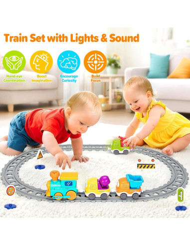 Juego de tren eléctrico Ellinjan con luces y vapor para niños
