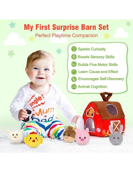 Juguete de Granja de Peluche Montessori para Bebés 6-12 Meses