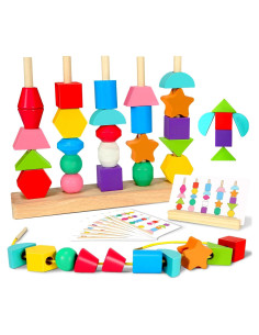 Juguetes Montessori Aoumi para Niños 2-4 Años - Emparejamiento de Formas y Cuentas de Madera