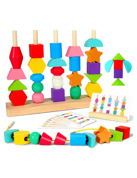 Juguetes Montessori Aoumi para Niños 2-4 Años - Emparejamiento de Formas y Cuentas de Madera