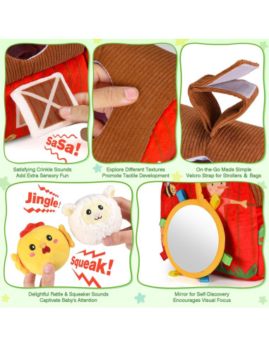 Juguete de Granja de Peluche Montessori para Bebés 6-12 Meses