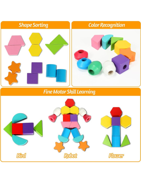 Juguetes Montessori Aoumi para Niños 2-4 Años - Emparejamiento de Formas y Cuentas de Madera