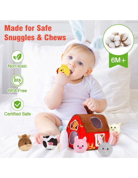 Juguete de Granja de Peluche Montessori para Bebés 6-12 Meses