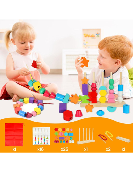 Juguetes Montessori Aoumi para Niños 2-4 Años - Emparejamiento de Formas y Cuentas de Madera