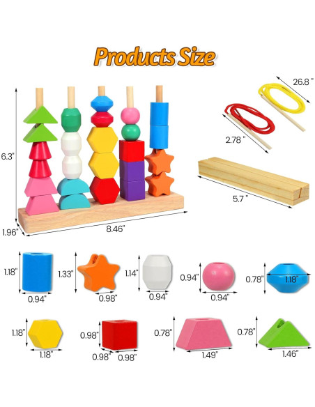 Juguetes Montessori Aoumi para Niños 2-4 Años - Emparejamiento de Formas y Cuentas de Madera