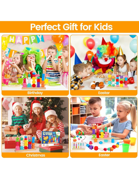 Juguetes Montessori Aoumi para Niños 2-4 Años - Emparejamiento de Formas y Cuentas de Madera