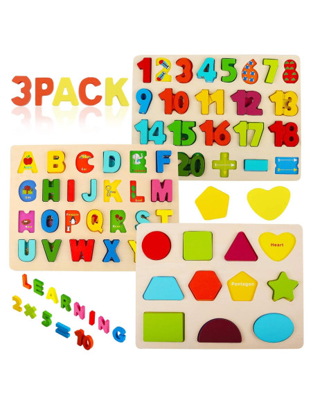 Rompecabezas de Madera Voamuw para Niños 3-5 Años - Letras, Números y Formas