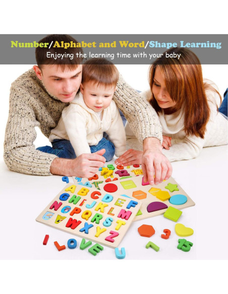 Rompecabezas de Madera Voamuw para Niños 3-5 Años - Letras, Números y Formas