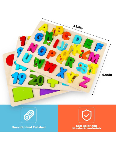 Rompecabezas de Madera Voamuw para Niños 3-5 Años - Letras, Números y Formas