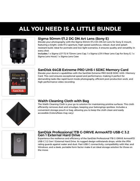 Lente Sigma 50mm f/1.2 DG DN Art Sony E + Disco Duro 1TB Lente Sigma 50mm f/1.2 DG DN Art Sony E + Disco Duro 1TB