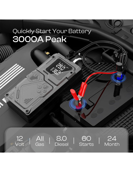 Arrancador de Batería Leafora Q11 con Compresor 3000A 12V